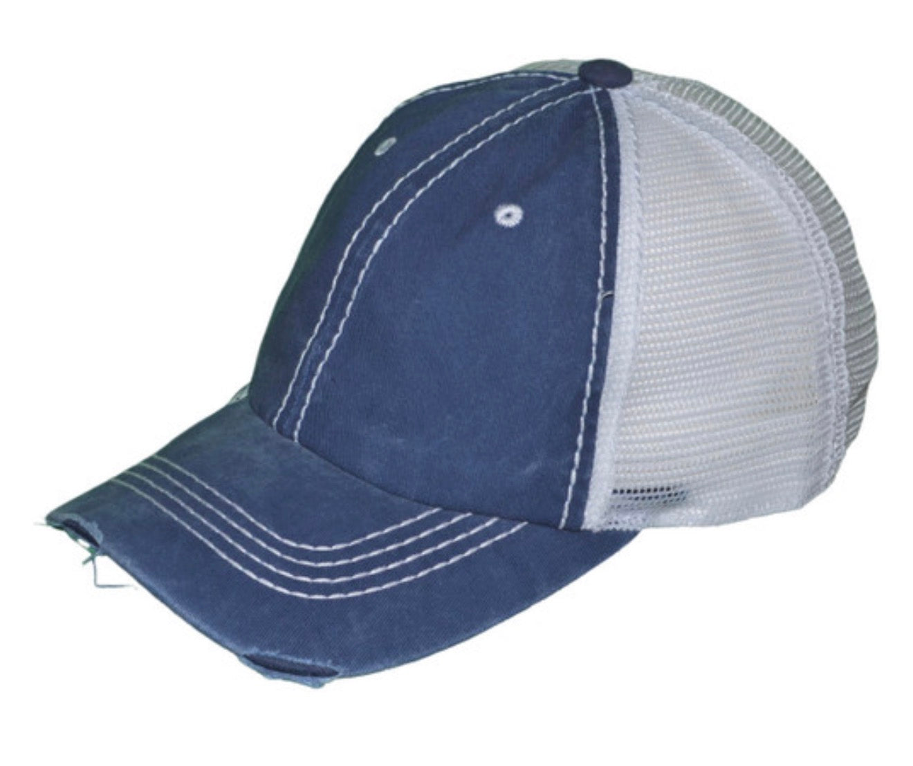 Navy/White Vintage Distressed Low Profile Trucker Hat