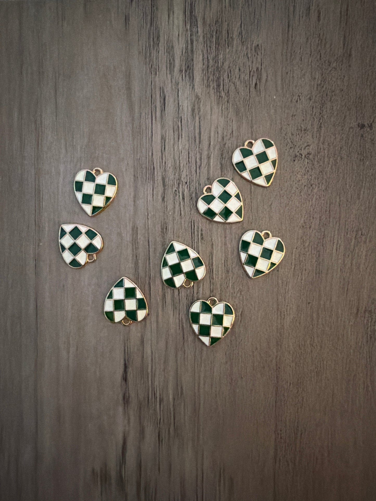 Green checkered heart Charm Lot