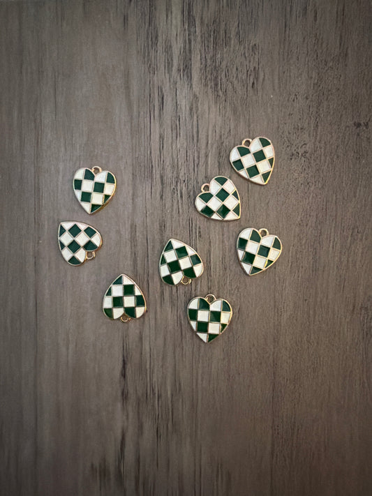 Green checkered heart Charm Lot