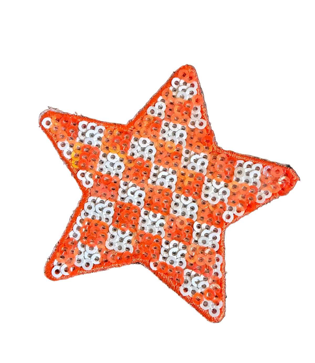 Orange/White Checkered Sequin Star Patch