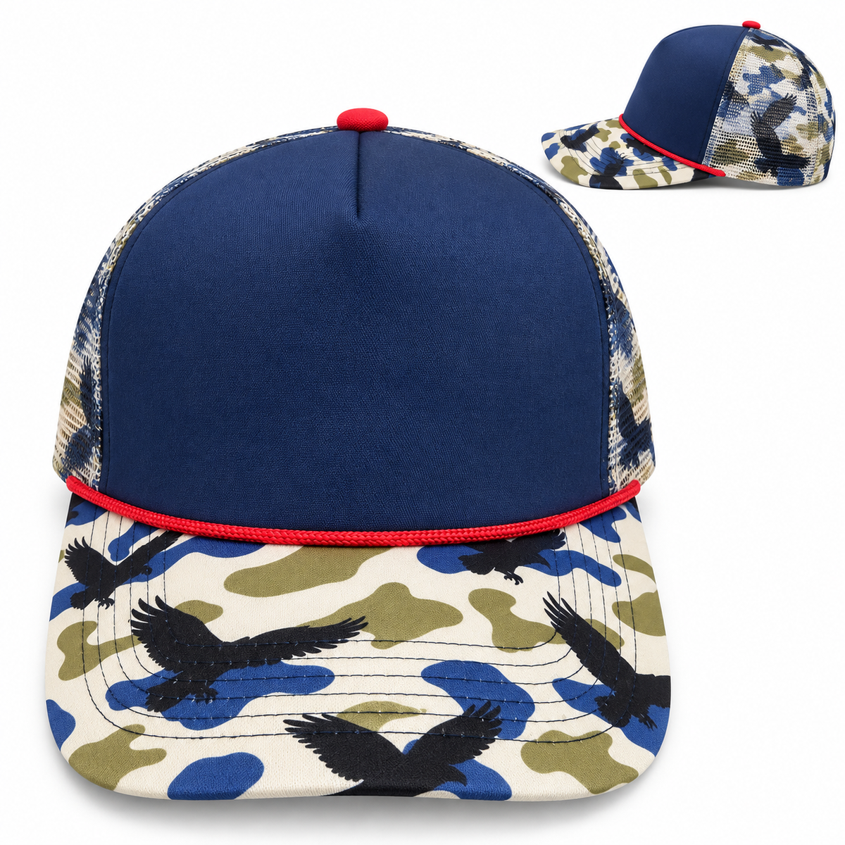 Navy Foam Blue/Green Duck Camo Mesh Trucker Hat