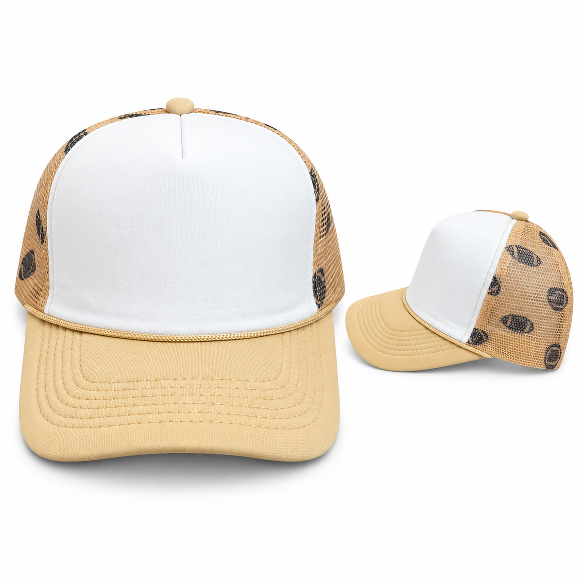 White Foam Tan Football Mesh Trucker Hat