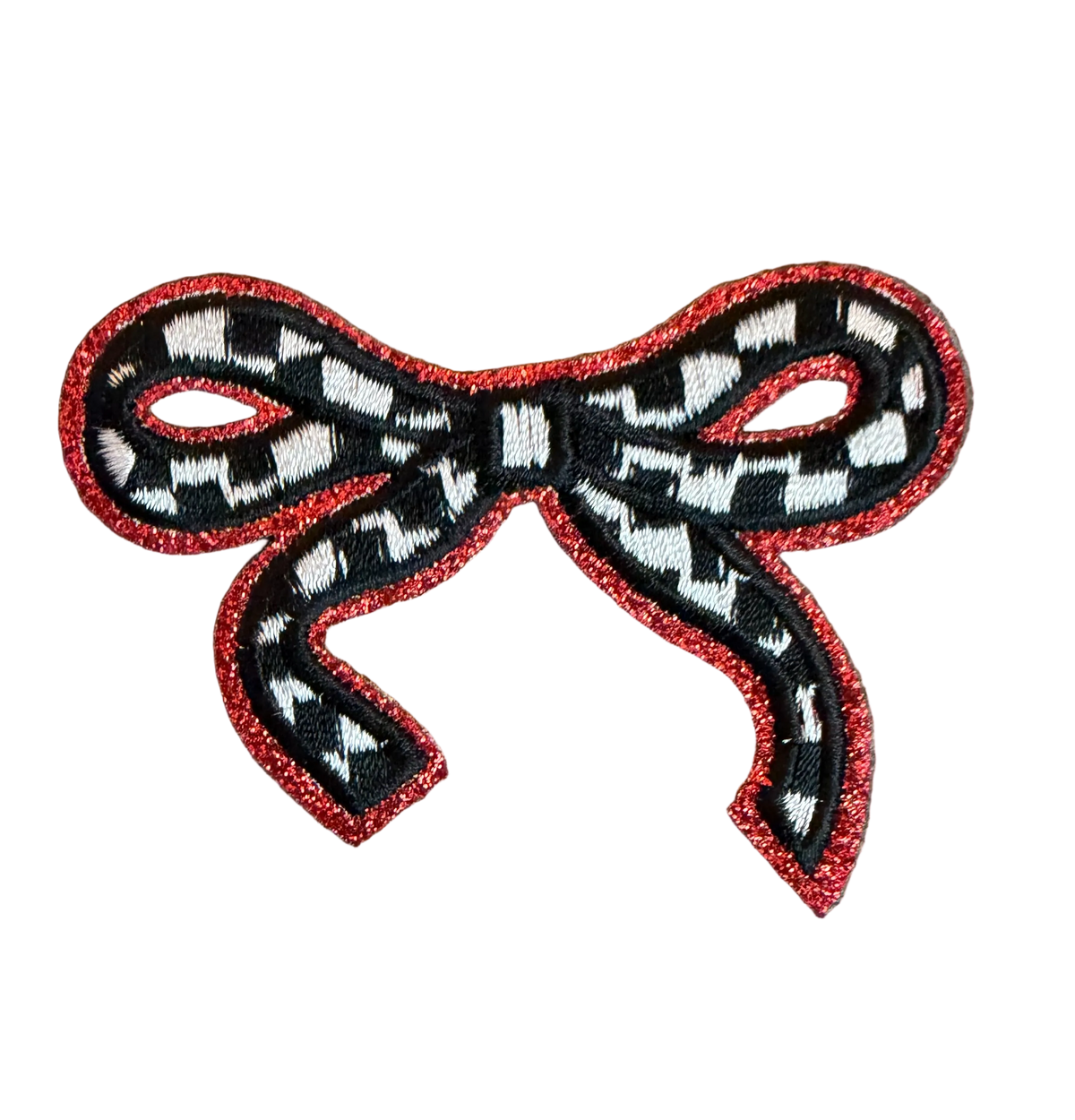 Checkered Glitter Bow Patch