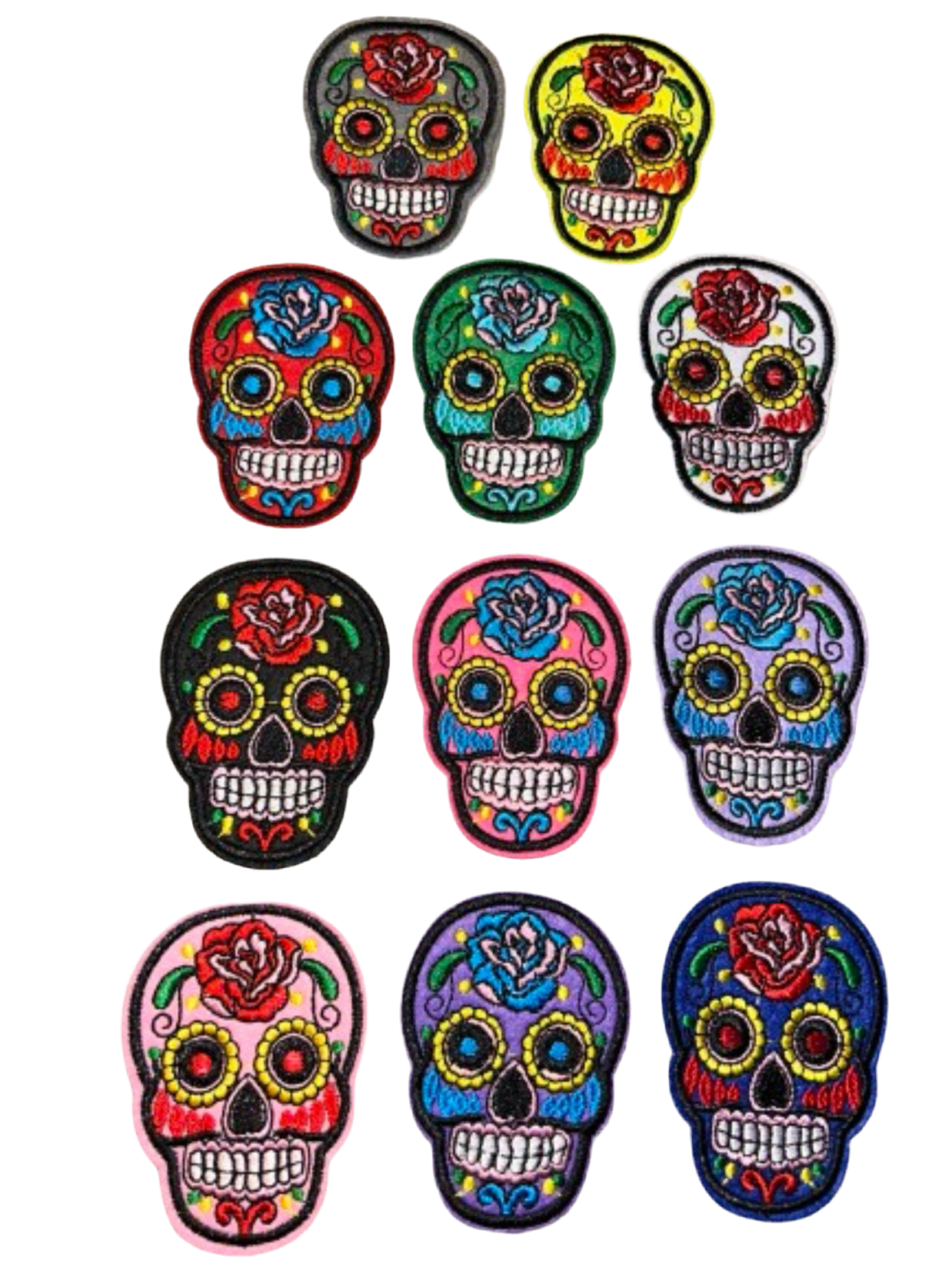 Spanish Sugar Skull Patch Iron On Ready Embroidered Mexican Sugar Skull Day of the Dead Pick Your Color