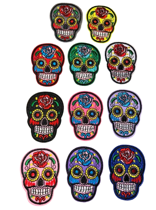 Spanish Sugar Skull Patch Iron On Ready Embroidered Mexican Sugar Skull Day of the Dead Pick Your Color