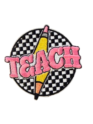 Teach Pencil Bolt Checkered Round Patch 2l