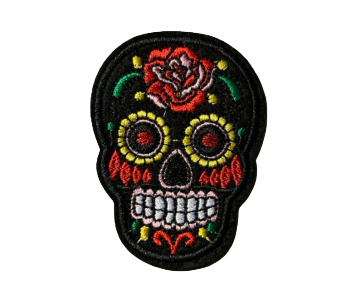 Spanish Sugar Skull Patch Iron On Ready Embroidered Mexican Sugar Skull Day of the Dead Pick Your Color