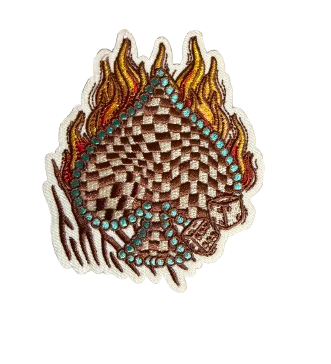 Brown Checkered Spade Flame and Turquoise Patch 2b