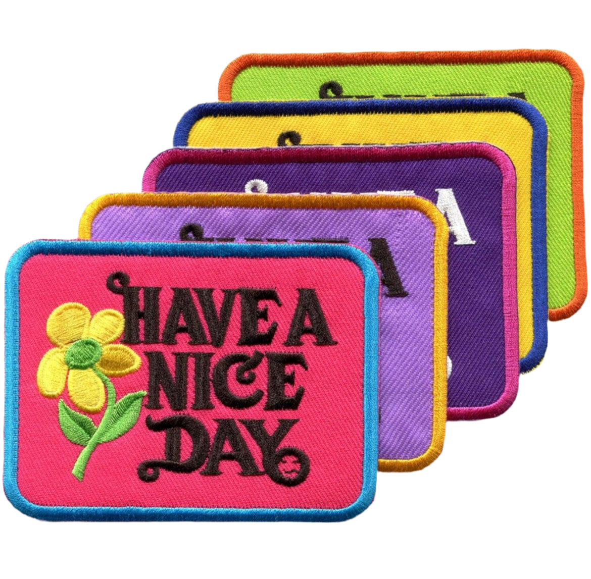 Have A Nice Day Patch Iron On Ready YOUR CHOICE - Smiley Face Flower Hippie Hat Bar Boutique Badge Cap