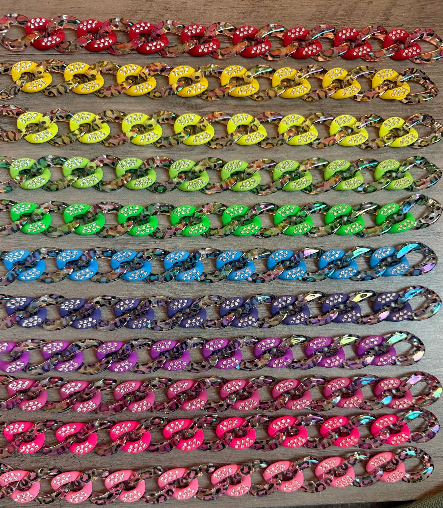 Iridescent Colored Leopard Chains / Checkered and Rhinestone