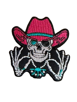 Skeleton Cowboy Turquoise Necklace Patch 5x