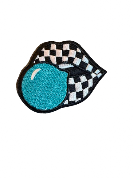Checkered Lips Turquoise Bubble Patch