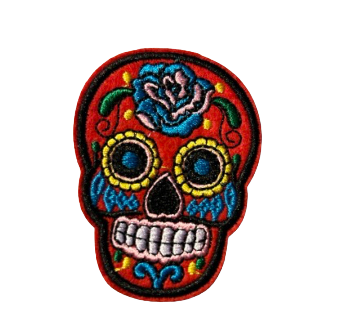 Spanish Sugar Skull Patch Iron On Ready Embroidered Mexican Sugar Skull Day of the Dead Pick Your Color