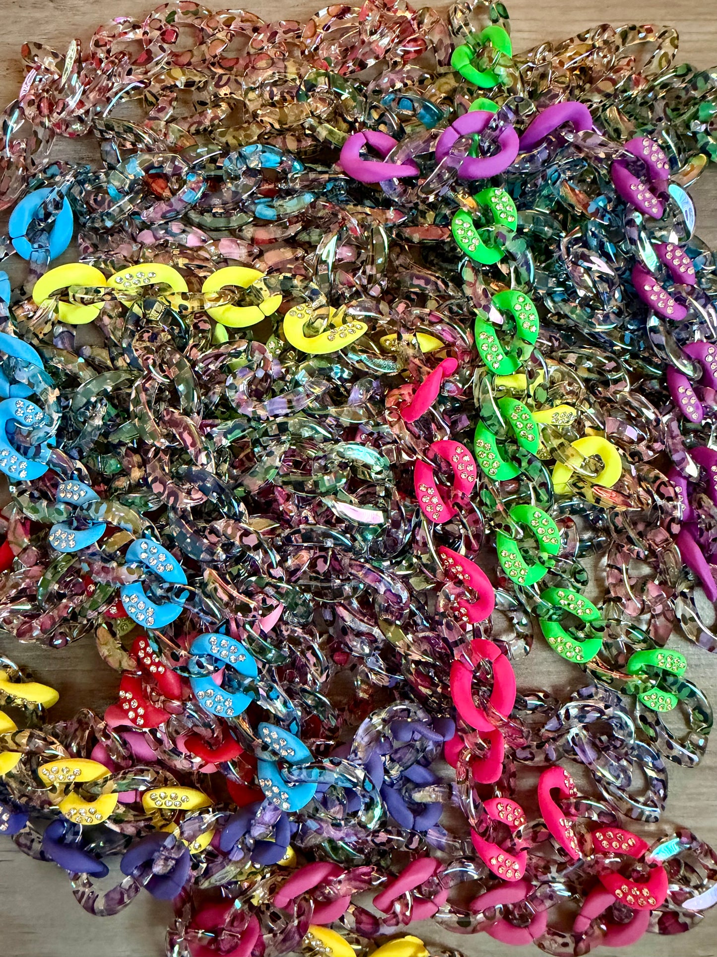 Iridescent Colored Leopard Chains / Checkered and Rhinestone
