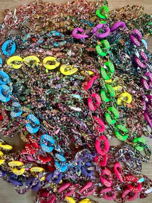 Iridescent Colored Leopard Chains / Checkered and Rhinestone