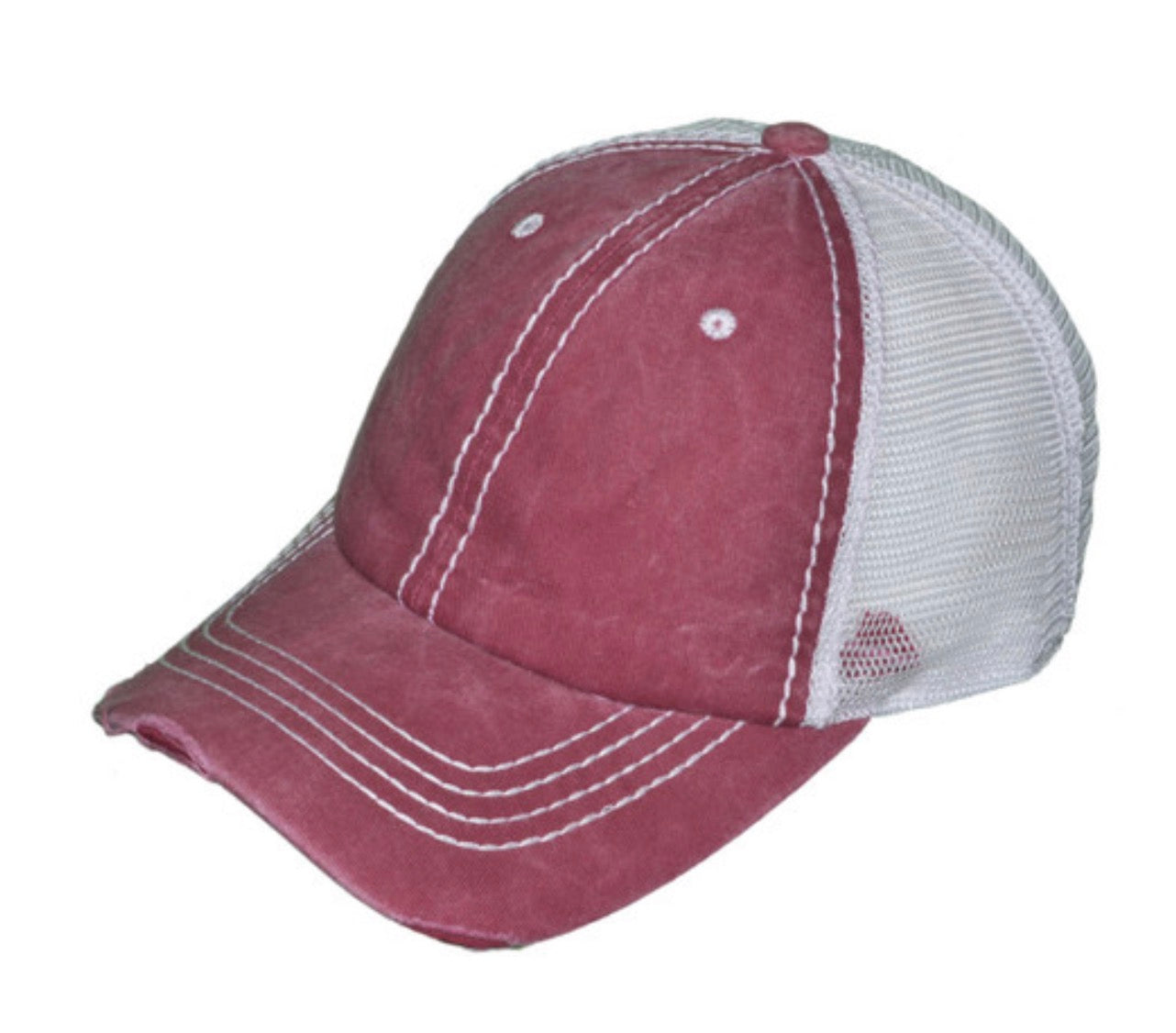 Burgandy/White Vintage Distressed Low Profile Trucker Hat
