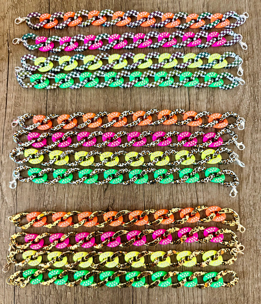 Neon Checkered, Leopard and Bling Chains