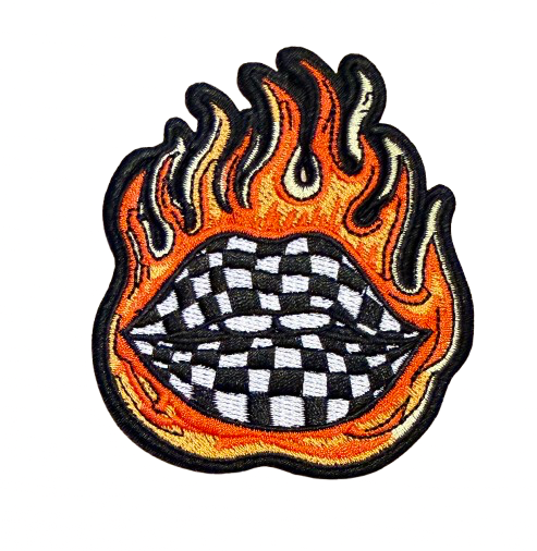 Flaming checkered lips patch