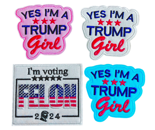 Yes I’m a TRUMP Girl 2024 Iron On Patch - Iron On Ready or Can Sew On - Campaign Elections Vote y2k Hat Shot Biden Vance Kamala Harris Felon