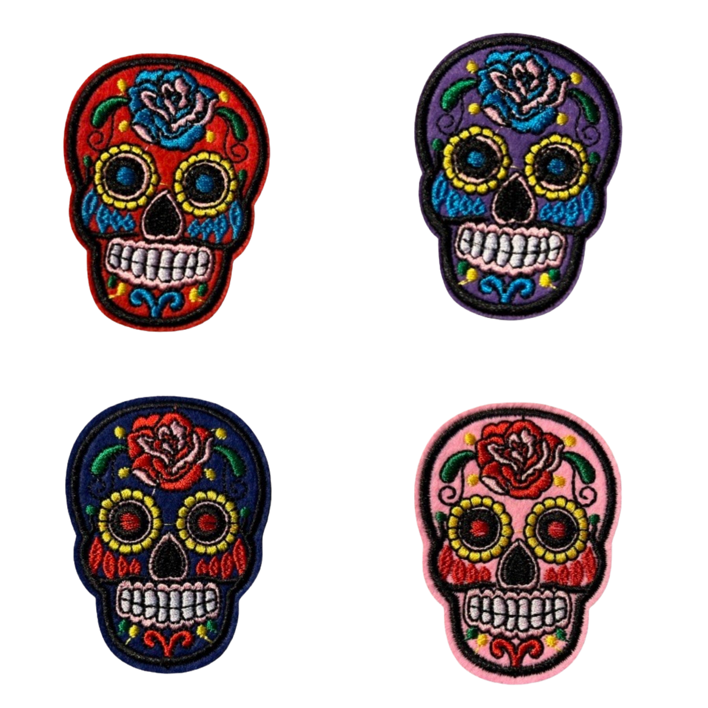 Spanish Sugar Skull Patch Iron On Ready Embroidered Mexican Sugar Skull Day of the Dead Pick Your Color