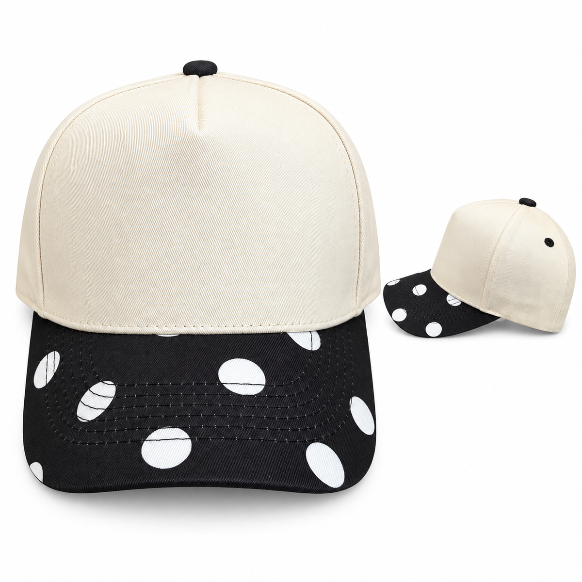 Cream Canvas Black Polka Dot Hat