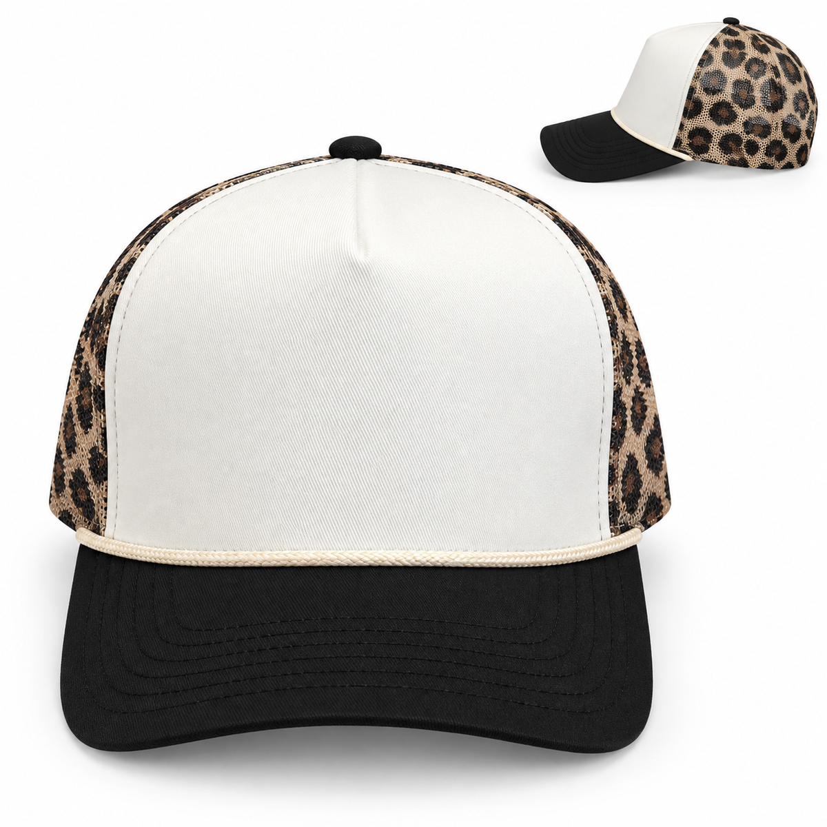 White Foam Black Leopard Trucker Hat