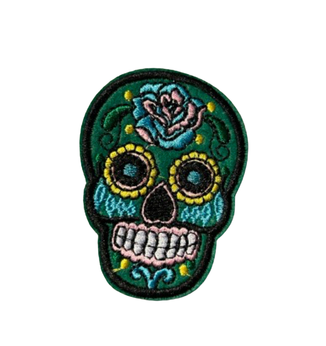 Spanish Sugar Skull Patch Iron On Ready Embroidered Mexican Sugar Skull Day of the Dead Pick Your Color