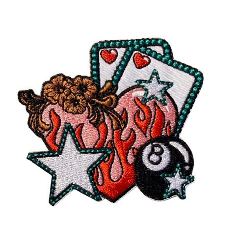 Heart And Star Cards 8 ball Flame Patch 9r