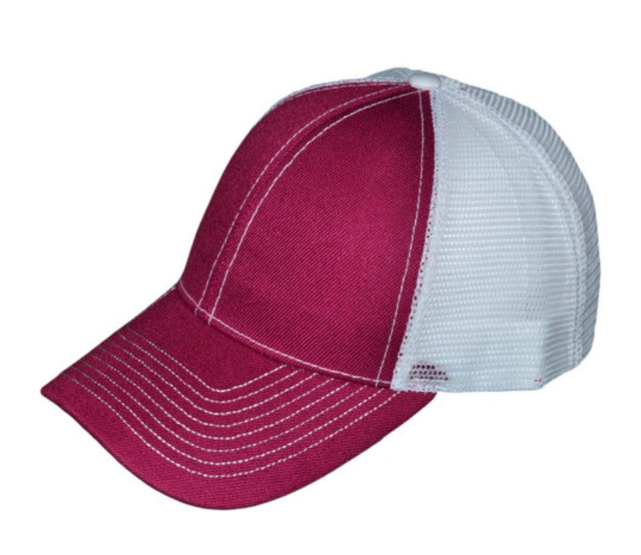Burgundy/White Structured Contrast Stitching Trucker Hat