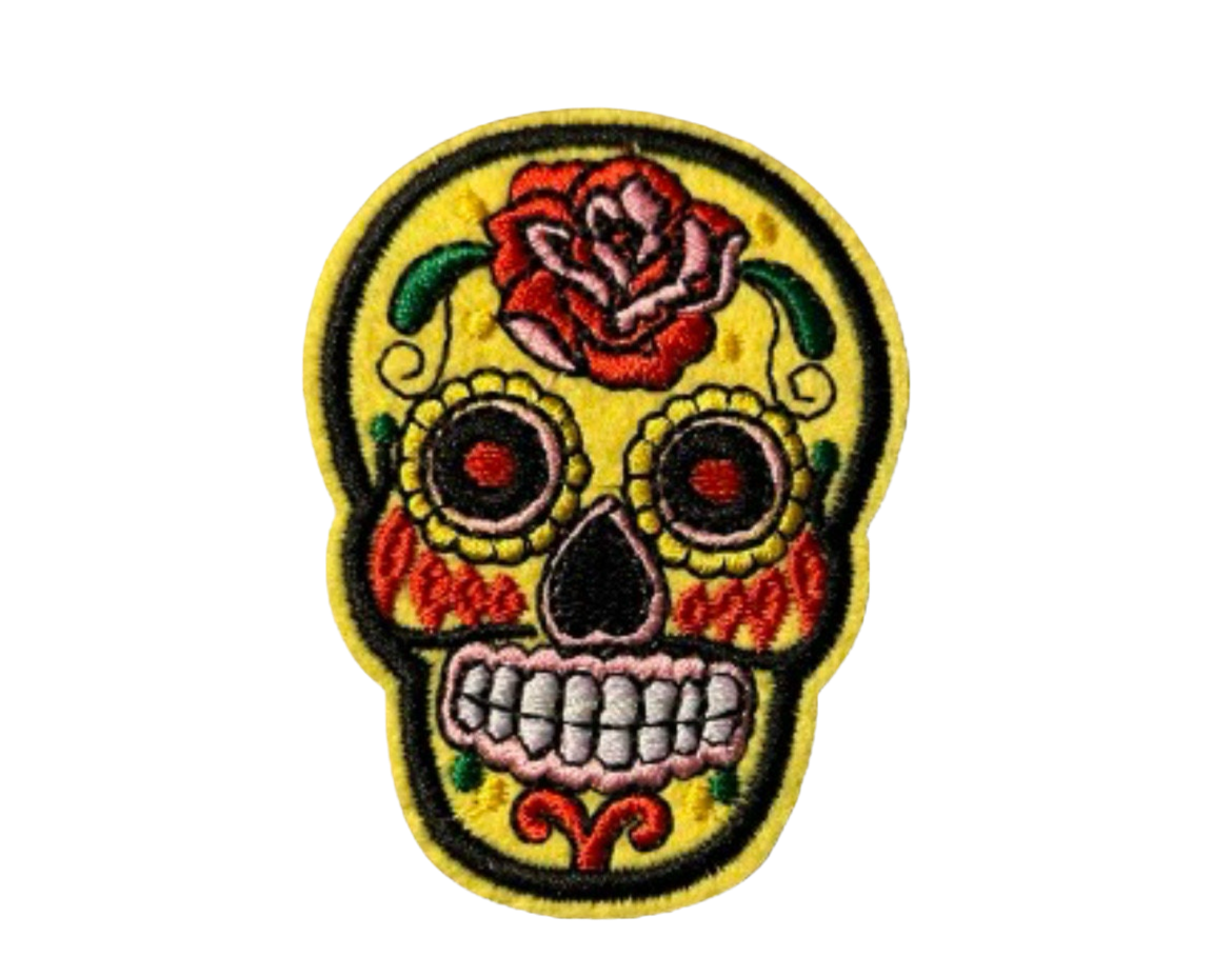 Spanish Sugar Skull Patch Iron On Ready Embroidered Mexican Sugar Skull Day of the Dead Pick Your Color