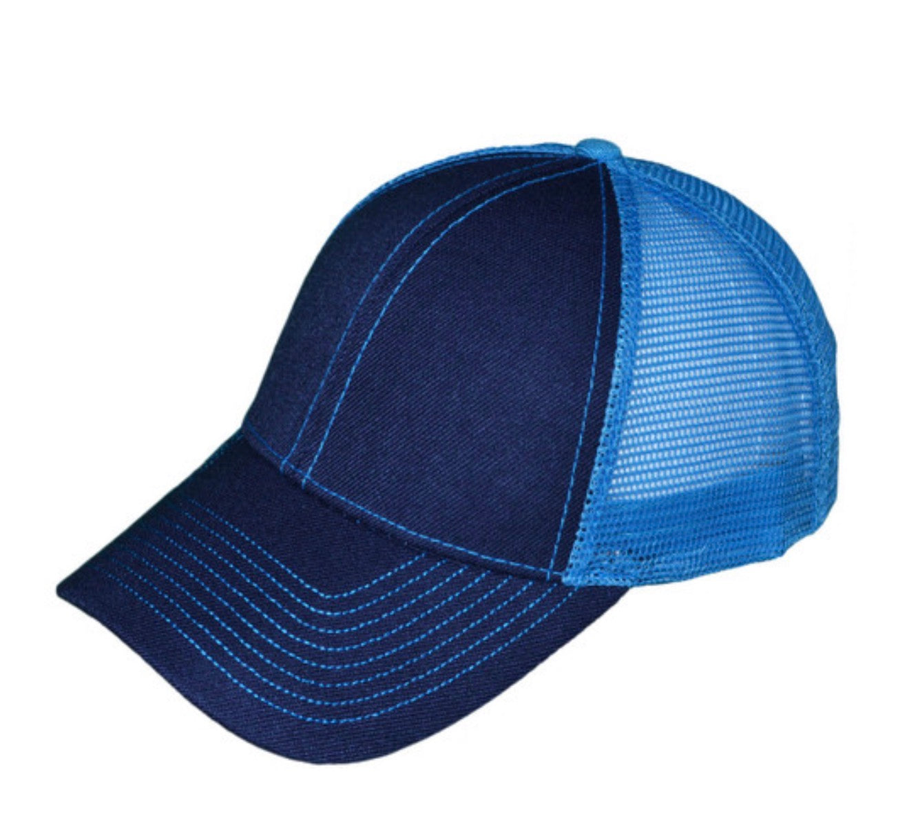Navy/Turquoise Structured Contrast Stitching Trucker Hat