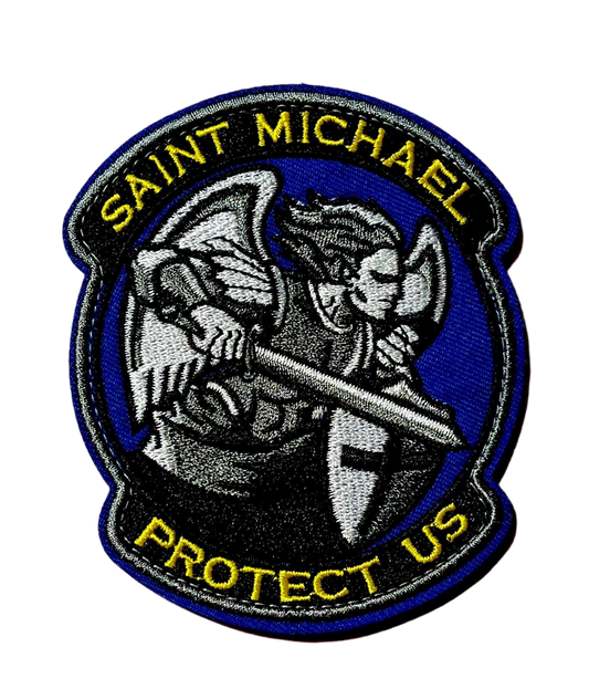 ST. MICHAEL Patch Protect Us Brand New Amazing Embroidered Quality! Hook and Loop Backing Military Police Safety Motorcycle BLUE