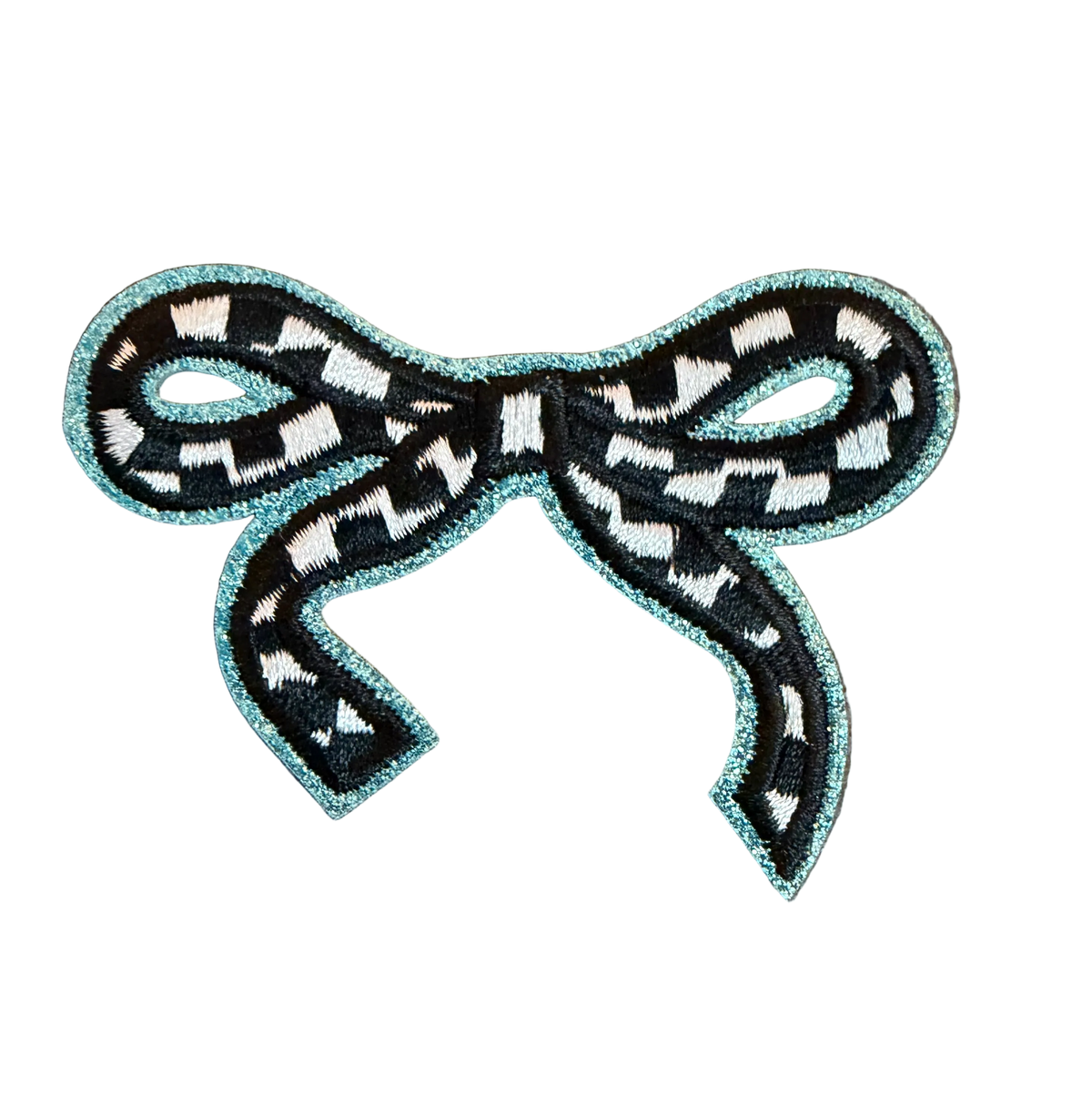 Checkered Glitter Bow Patch