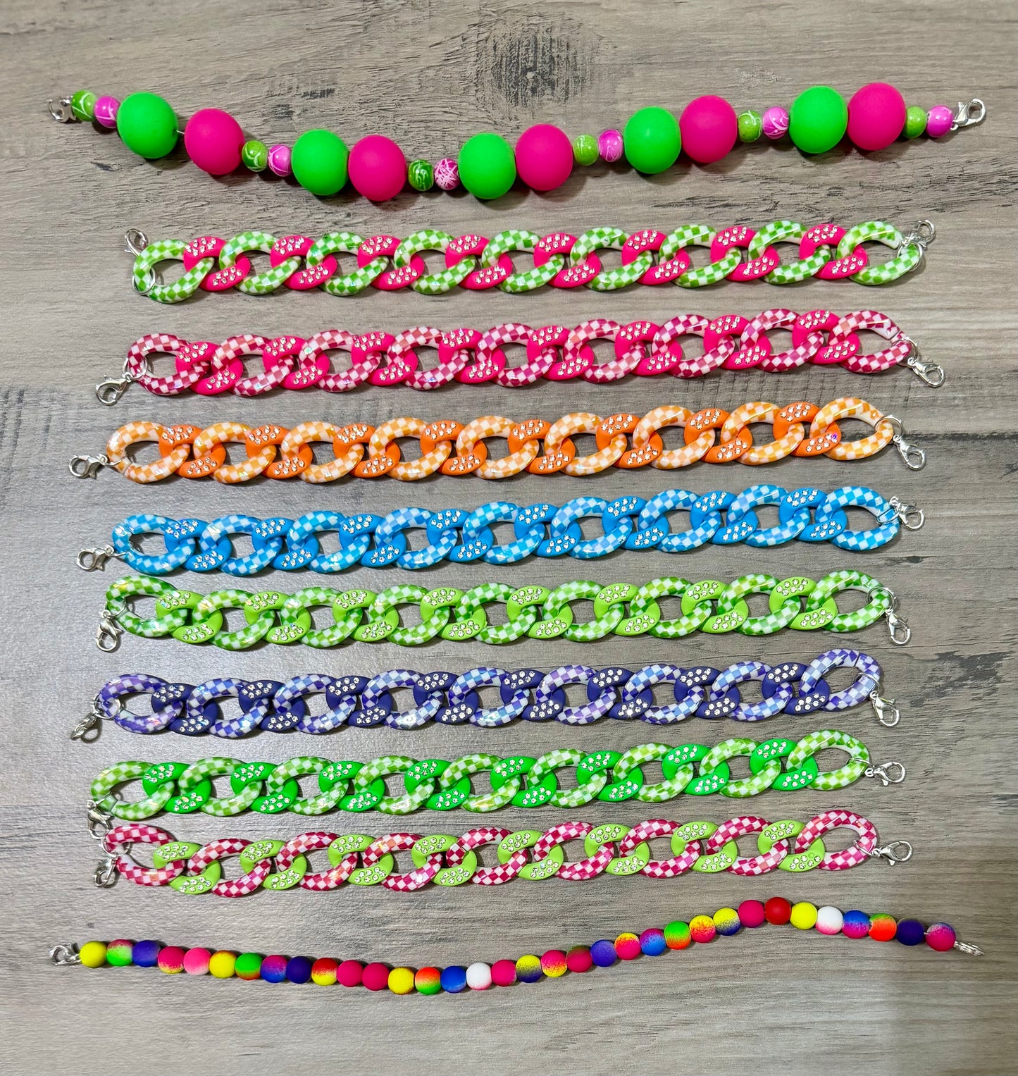 Bright Checkered and Rhinestone and Beaded Chains
