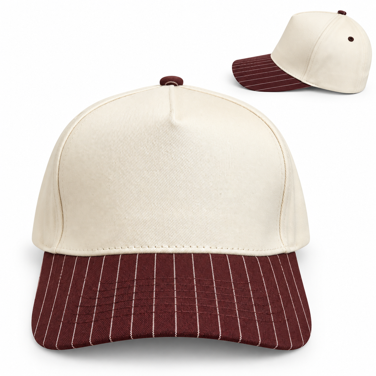Cream Canvas Brown/white Striped  Hat
