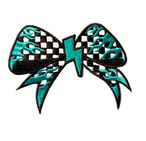 Checkered Bow Turquoise Flame Bow Patch 6w