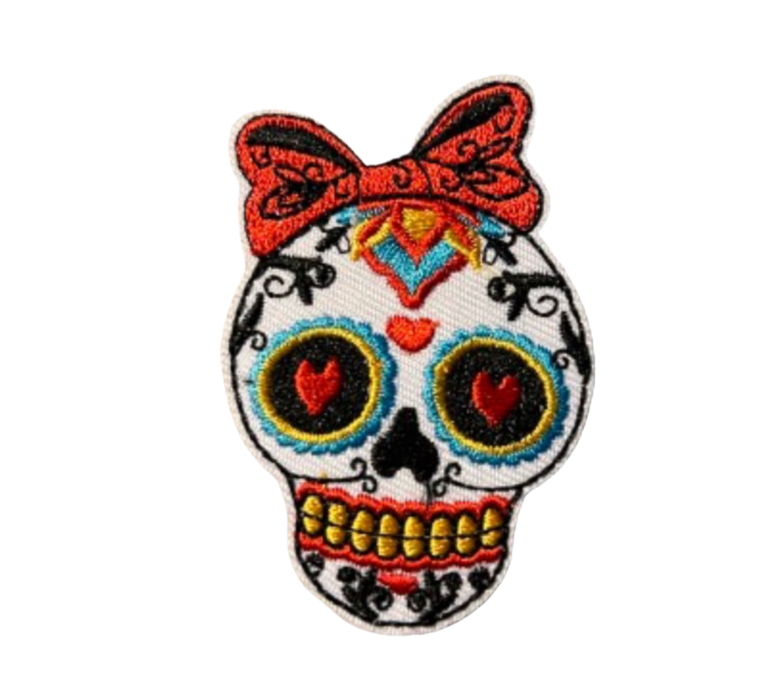 Sugar Skull Patch Iron On Ready Embroidered Mexican Sugar Skull Day of the Dead