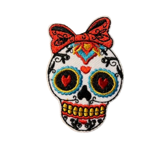 Sugar Skull Patch Iron On Ready Embroidered Mexican Sugar Skull Day of the Dead