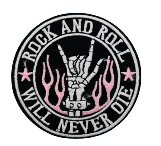 Rock And Roll Will Never Die Iron On Patch Embroidered Patch Music Band Flames Skeleton Hand Punk Y2K