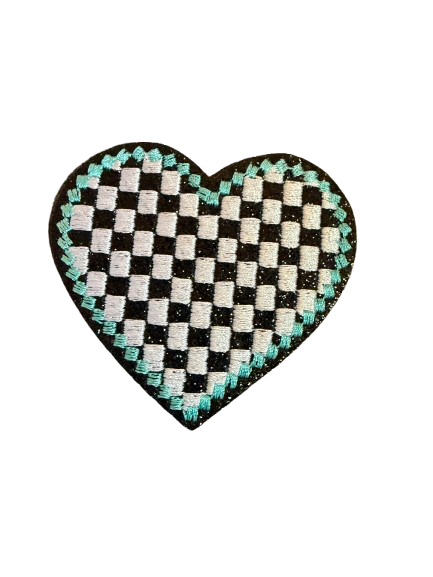 Checkered Heart Glitter and Turquoise Patch
