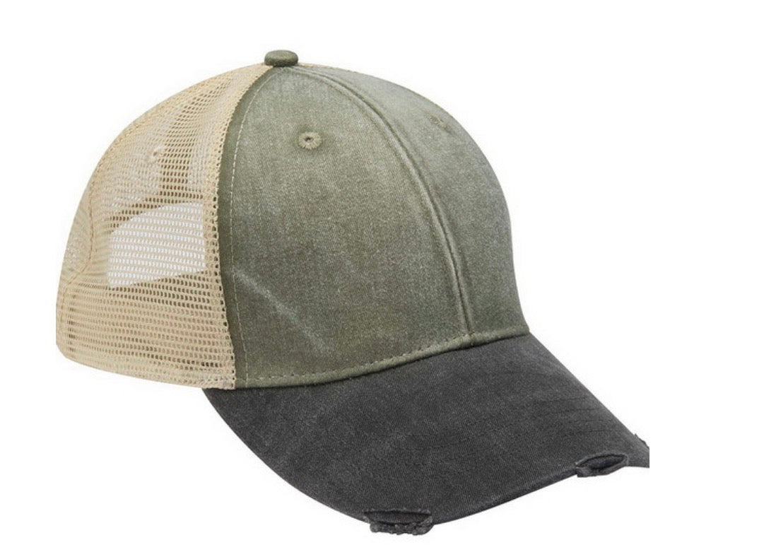 Cactus/Black Adams Ollie Distressed Trucker Hat
