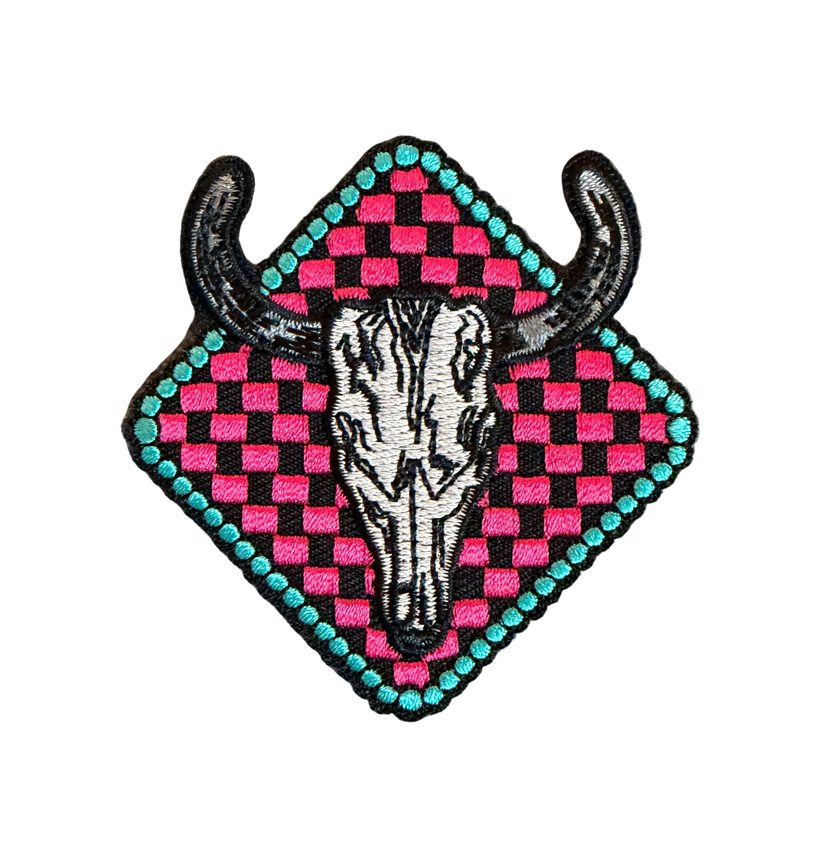 Neon Pink Checkered Diamond Steer Head Patch