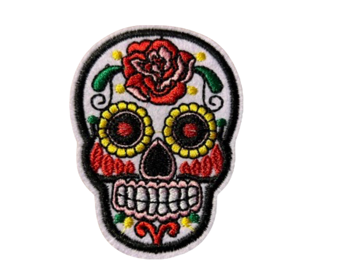 Spanish Sugar Skull Patch Iron On Ready Embroidered Mexican Sugar Skull Day of the Dead Pick Your Color