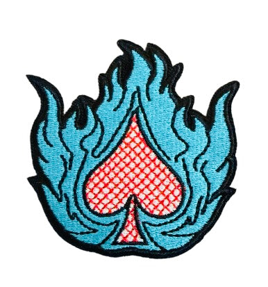 Teal Flame Red checkered spade Patch