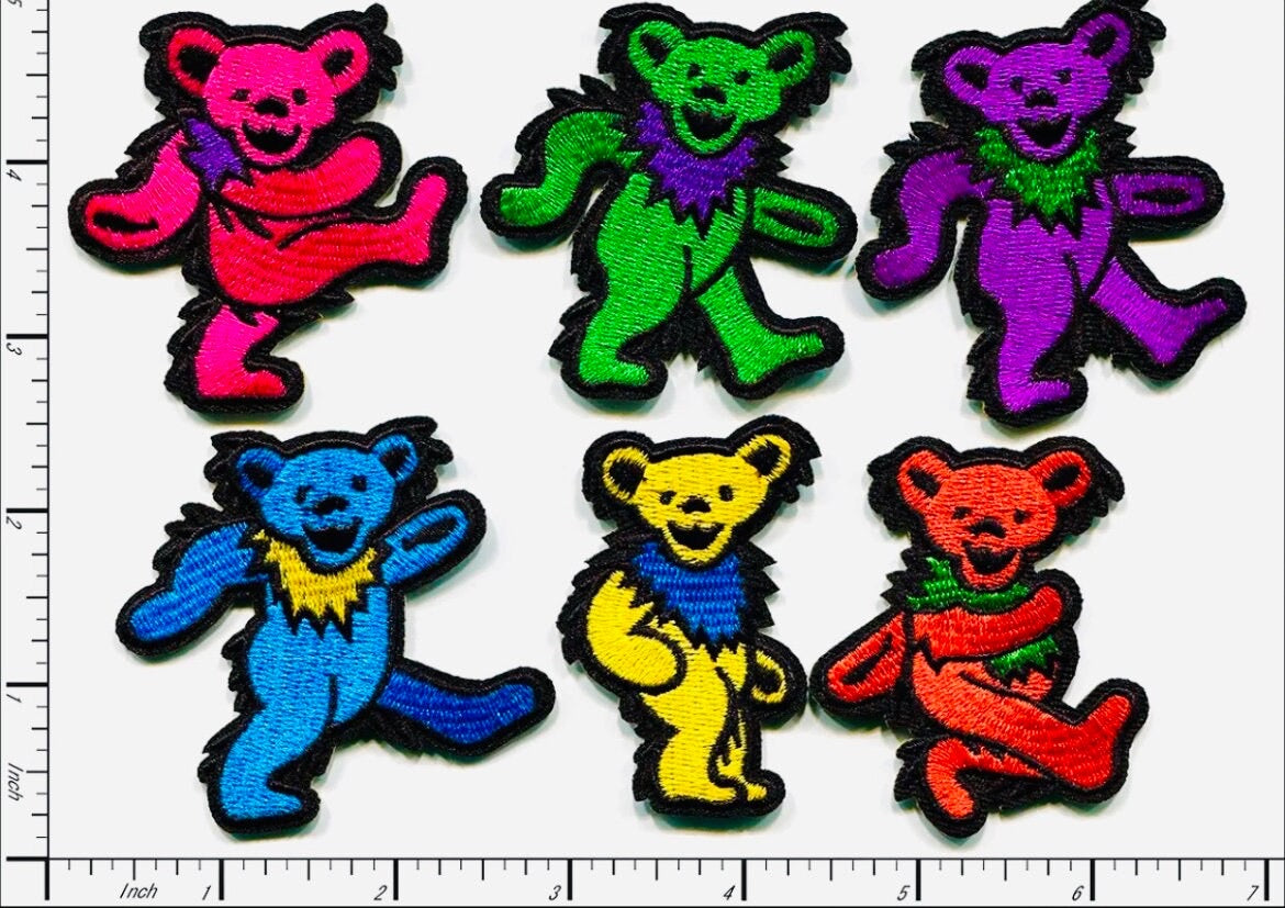 GRATEFUL DEAD Patches Dancing Colored Bear Patches LOT of 6 or Individually- Iron On Ready Brand New Rainbow