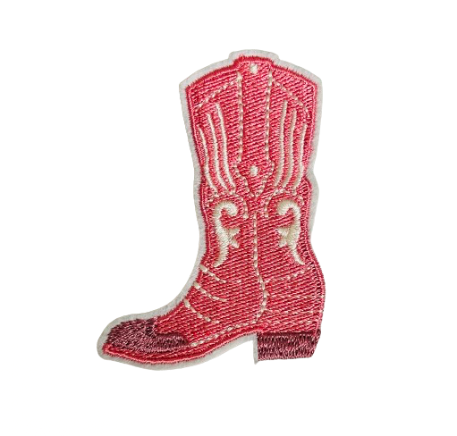 Pink Cowboy Boot Iron on Patch Embroidered Country Boot