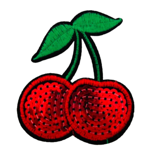 Cherry Patch Iron On Ready Embroidered Sequin Patch Summer Fruit Filler Patxh