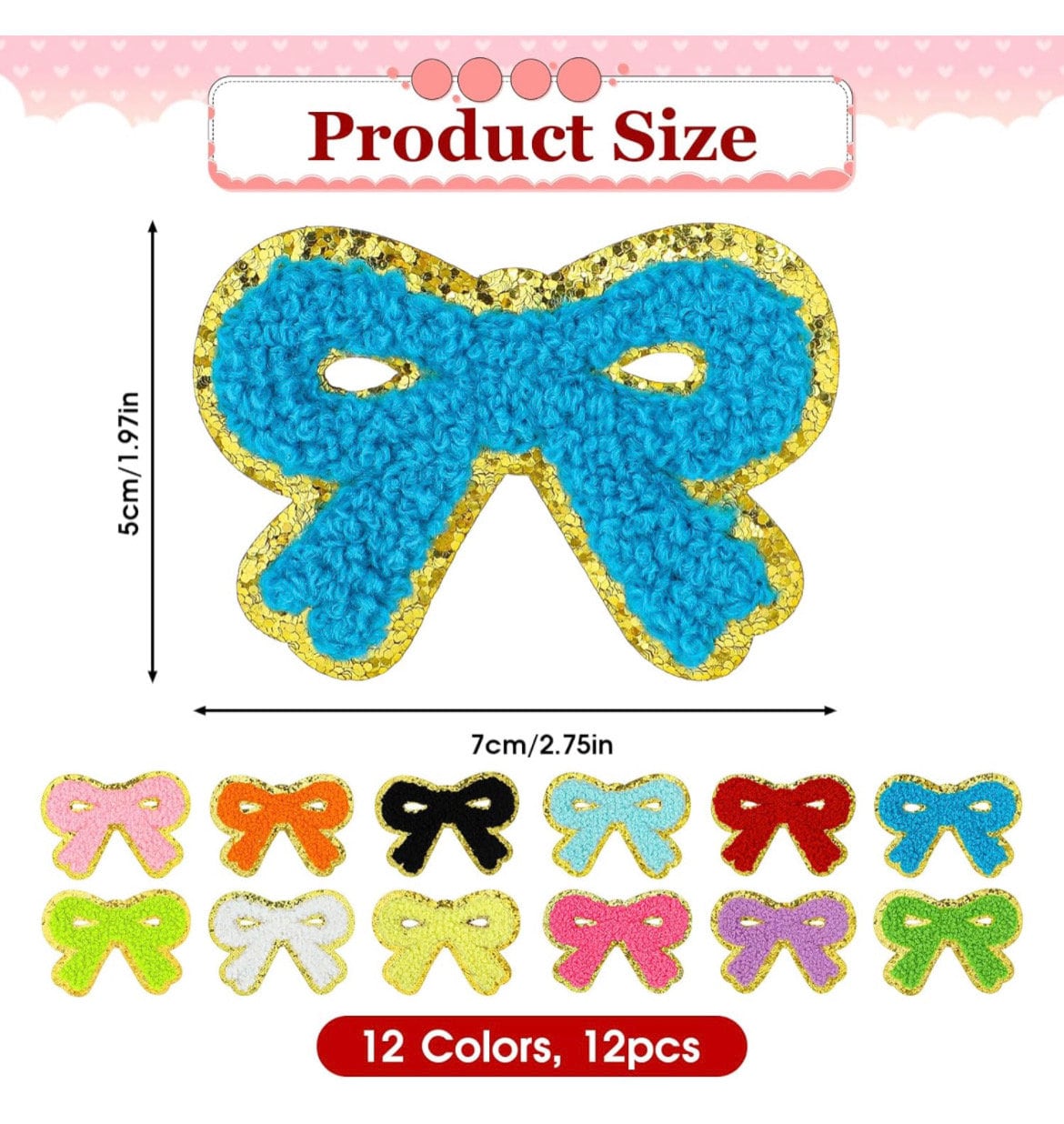 Patch Lot Iron on Patch SET of 12 Bows! Chenille Brand New High Quality! Lot Bulk Wholesale y2k Az