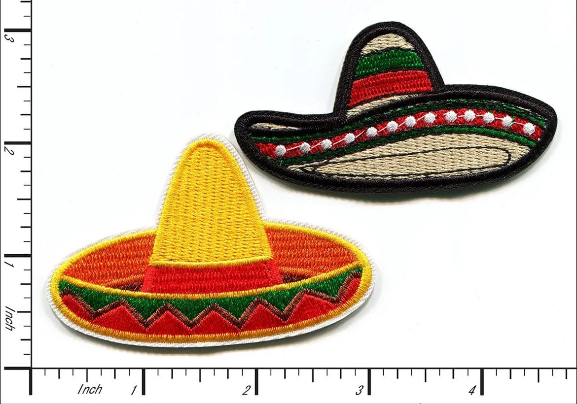 Sombrero Patch (2) Iron On Ready Taco Patch Brand New Embroidered Can Also Sew On - Mexican Food Salsa Burrito