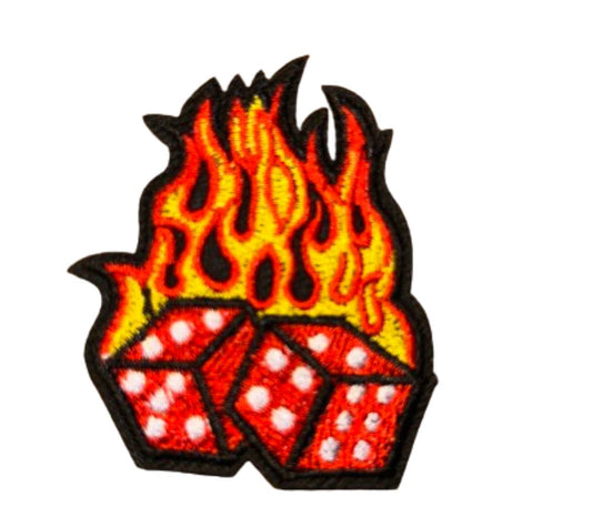 Flaming Dice Patch FIRE Patch Iron on Patch Brand New Burn Firefighter Fireplace Chimney Casino